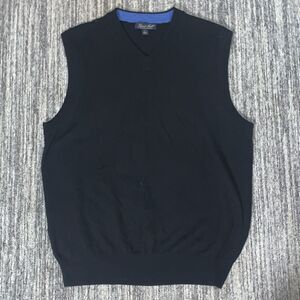 Garret Scott Mens Large 100% Extra Fine Merino Wool‎ Pullover Vest Black V Neck